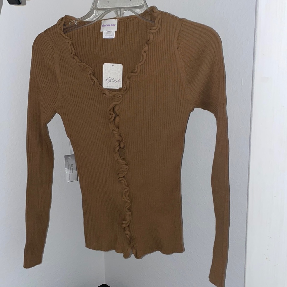 NEW Free People Find Me Now Charlie Ruffled Knit Ribbed Long Sleeve Top BNWT